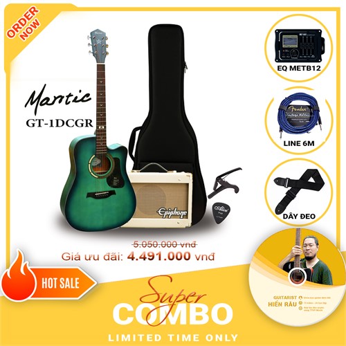 Combo đàn guitar Acoustic Mantic GT1-DCGR tích hợp Equalizer Metb12 và Amplifier Epiphone 15C,Tặng kèm khóa học Hiển Râu