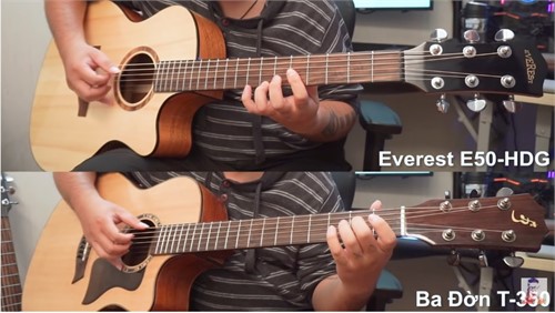 Review Guitar Acoustic Everest E50-HDG (4tr) vs Ba Đờn T350 (3tr500k)